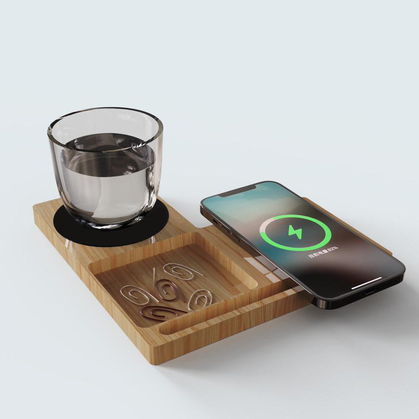 Willow 3.0 Bamboo Wireless Charger with Cup Warmer and Phone Stand
