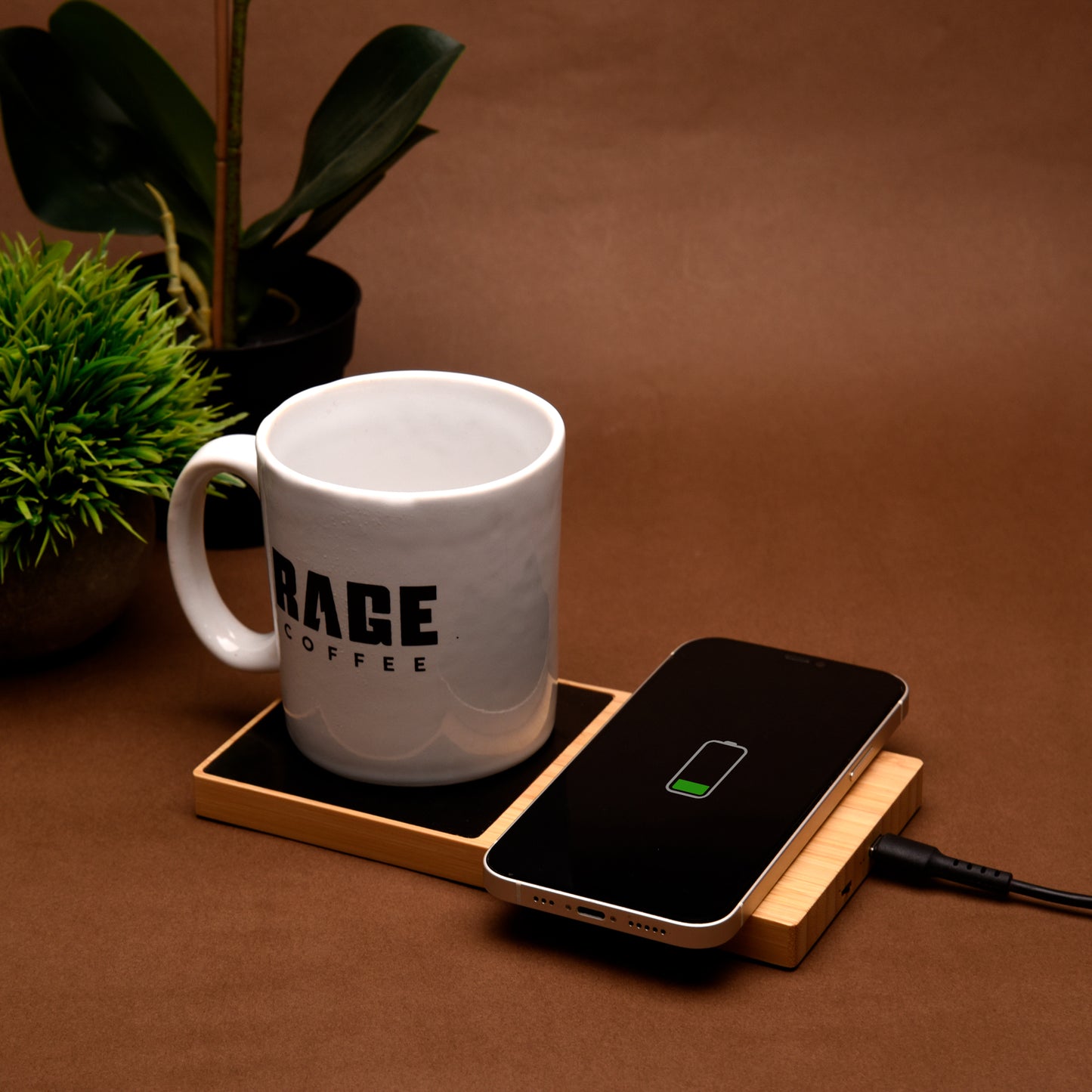 Willow Bamboo 15W Wireless Charger with Cup Warmer