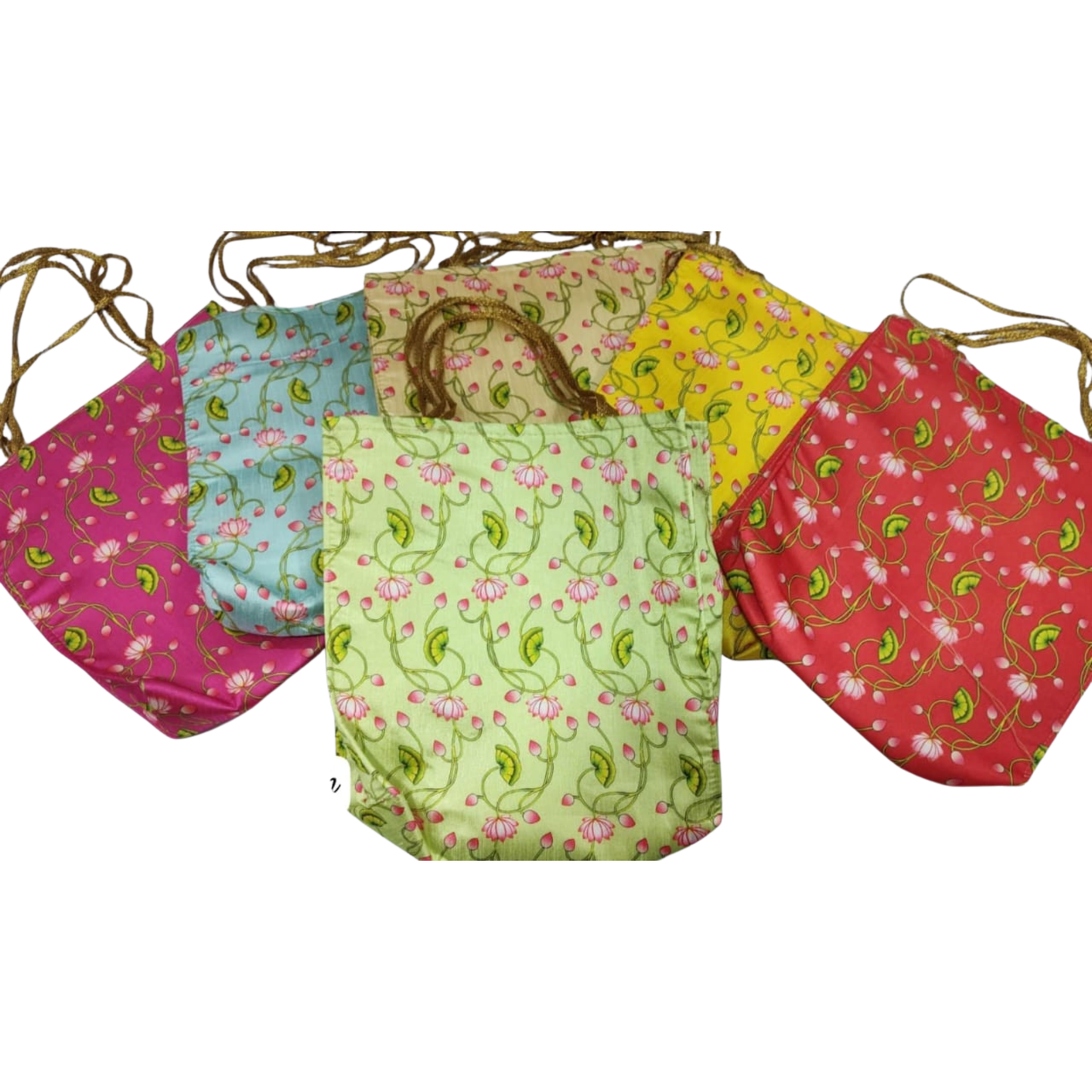 Pichwai Floral Fabric Handle Gift Bag (10 × 10 × 3 inches)