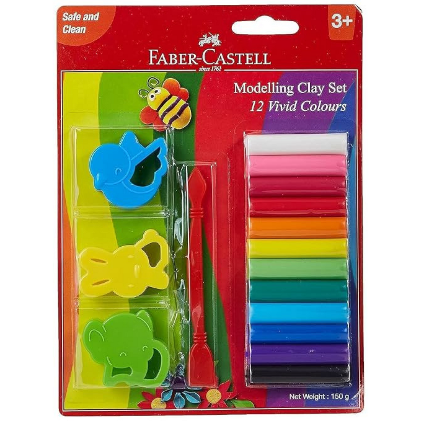 12 Modelling Clay 150 gm with Toy Moulds & Craft Tool – Creative Play Set for Kids - Faber-Castell