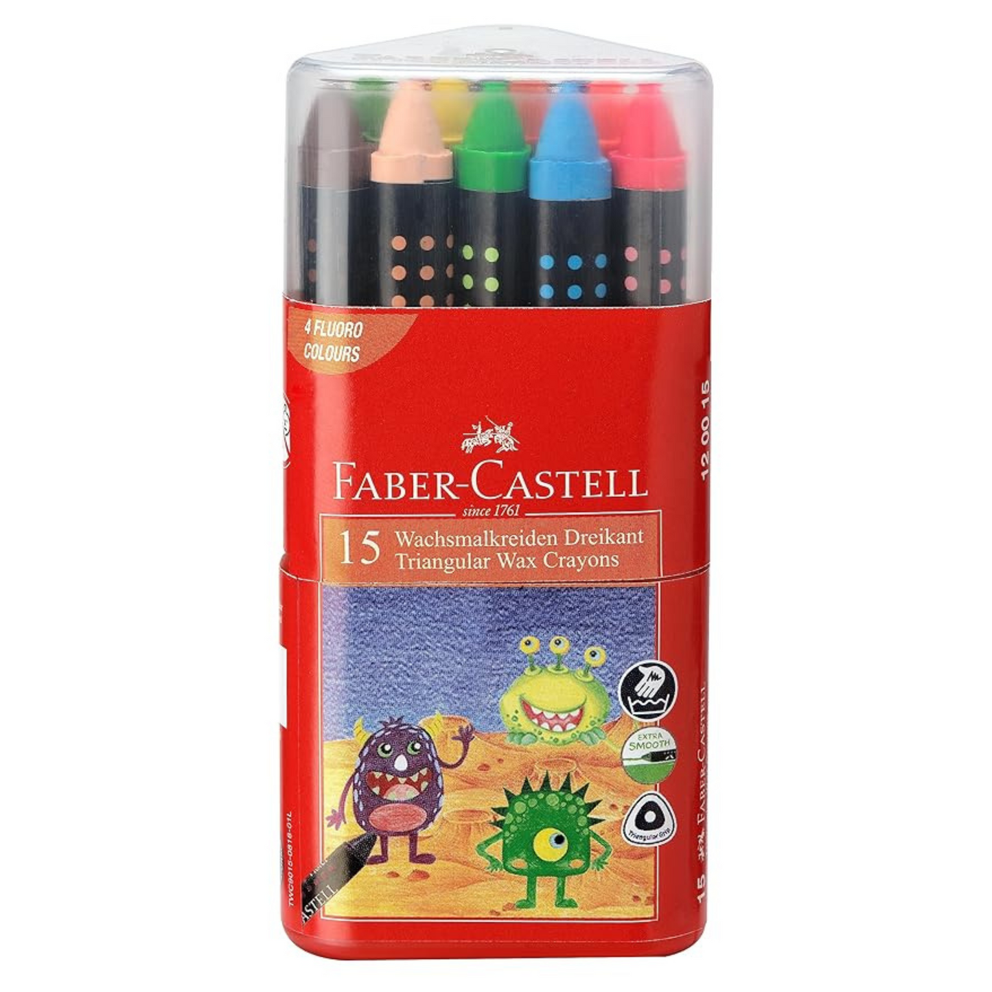 Wax Crayons Triangular Grip 90mm Set of 15 – Ergonomic & Vibrant Colours - Faber-Castell