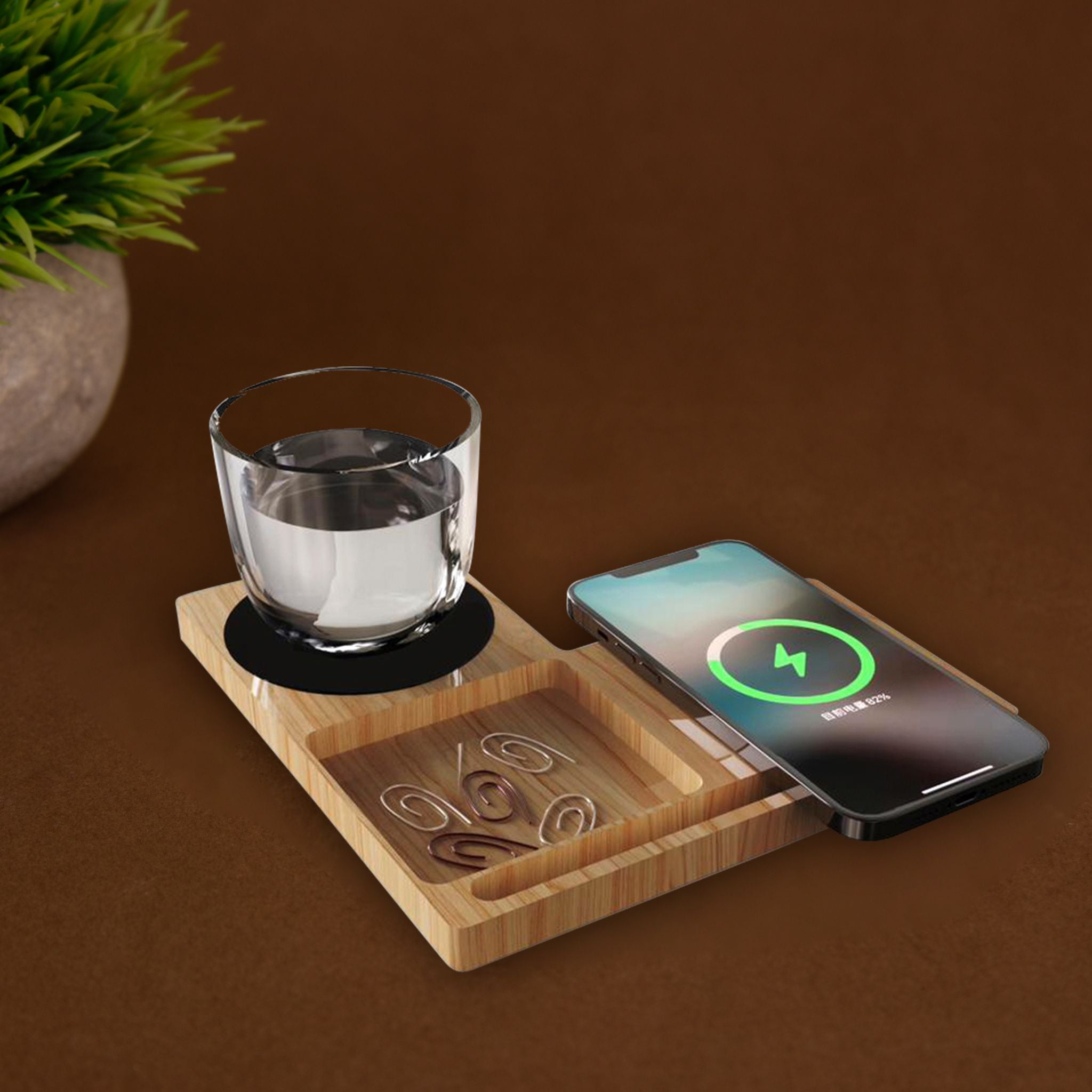 Willow 3.0 Bamboo Wireless Charger with Cup Warmer and Phone Stand