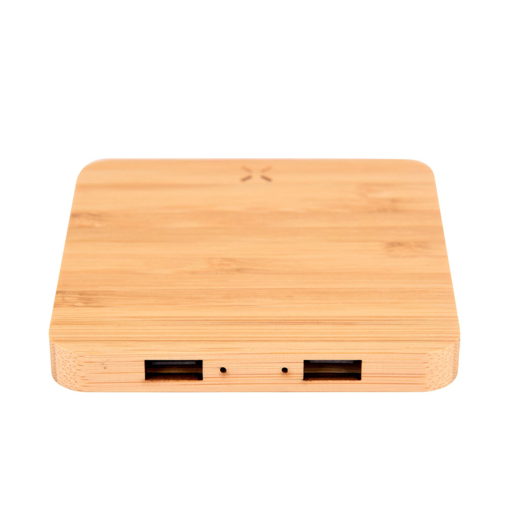 Pine 15W Square Bamboo Wireless Charger with USB Hub