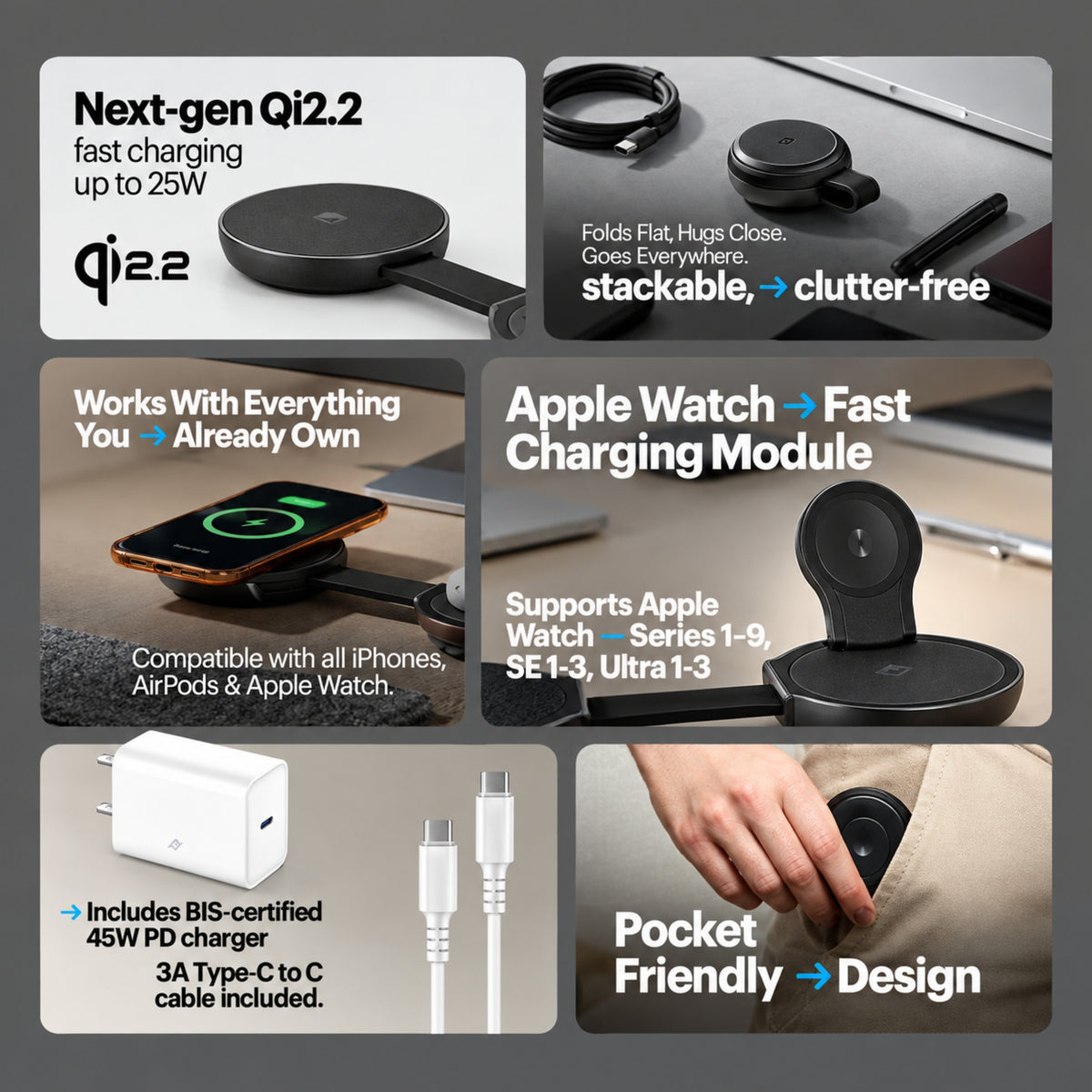 Stuffcool Nexi 3-in-1 Foldable Magnetic Wireless Charger