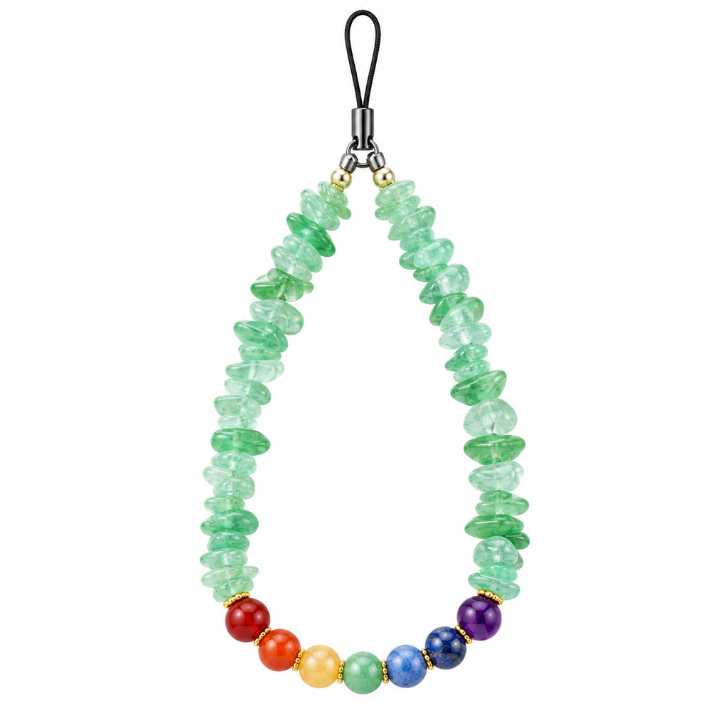 Crystal Phone Charm Hanging with 7 Chakra Beads