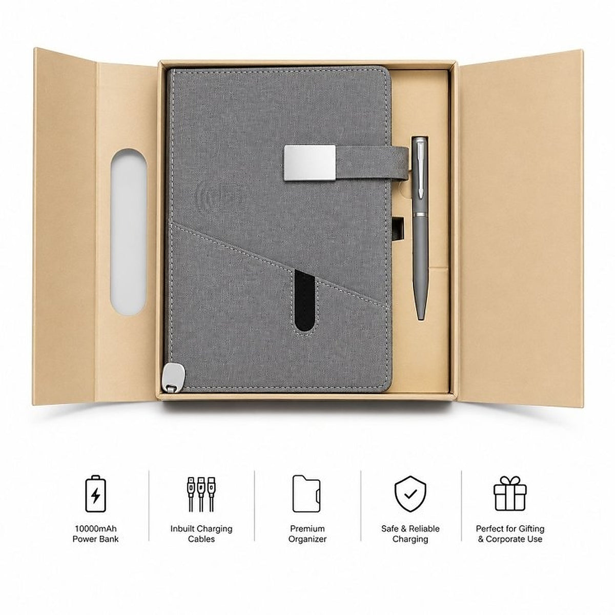 Offigifts Grey Power Bank Organiser Diary with Pen