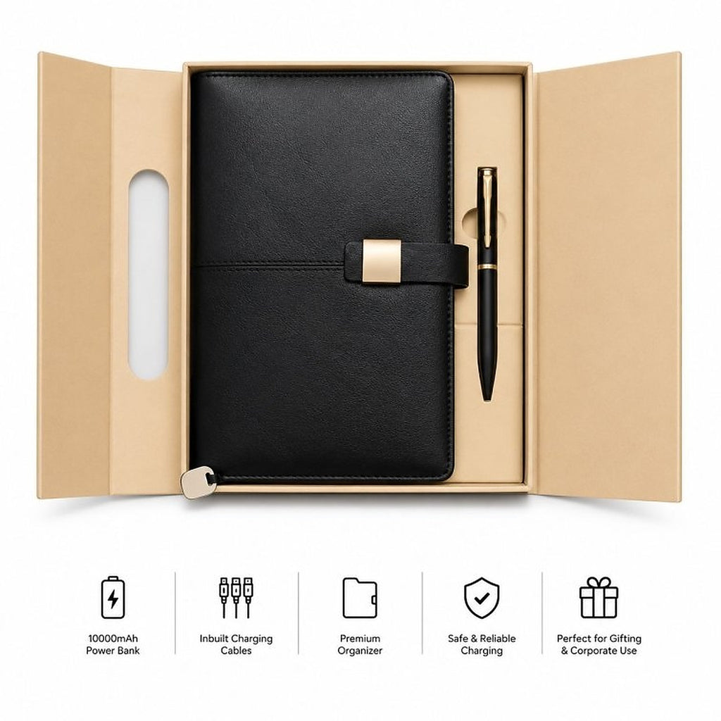 Offigifts Black Power Bank Organiser Diary with Pen