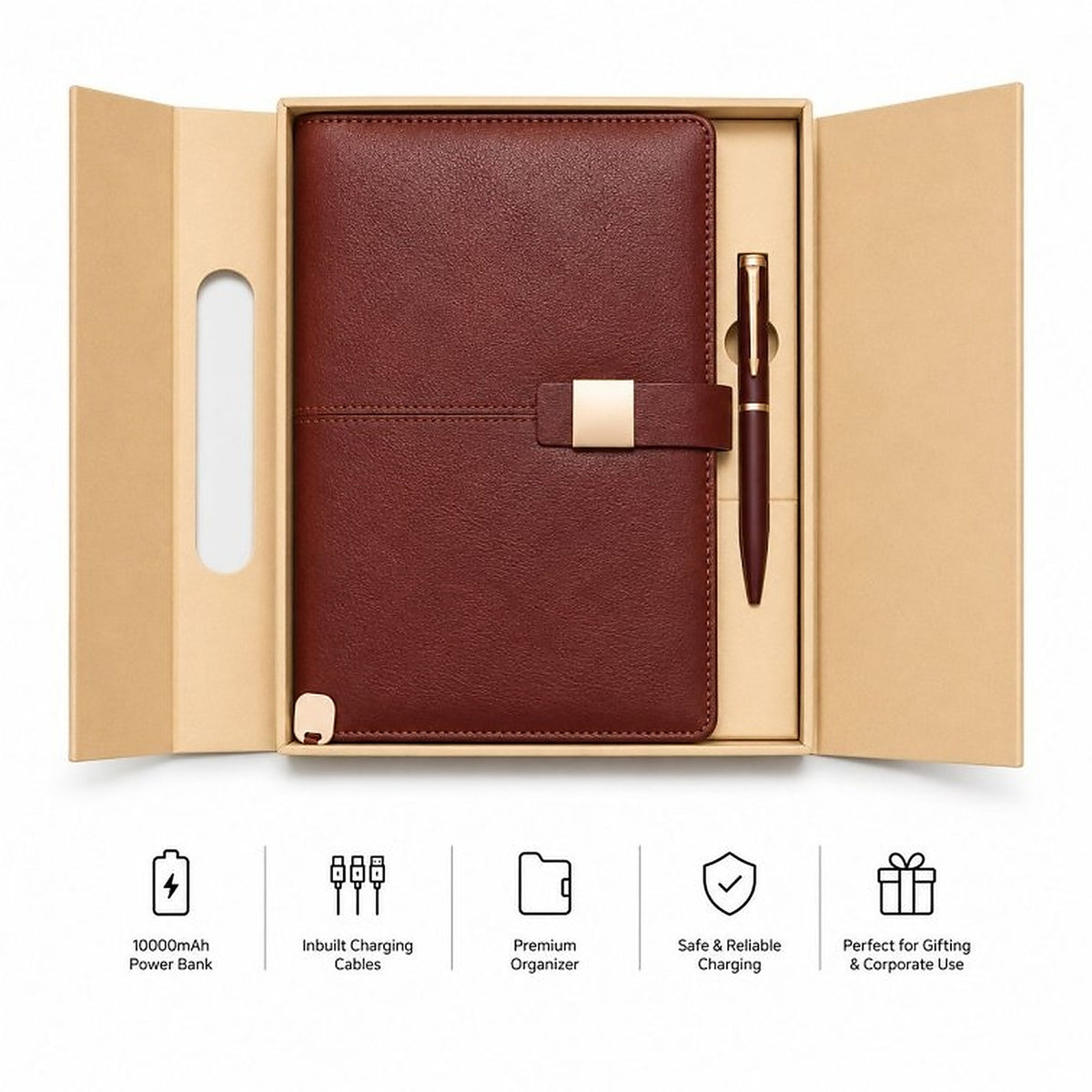 Offigifts Maroon Power Bank Organiser Diary with Pen
