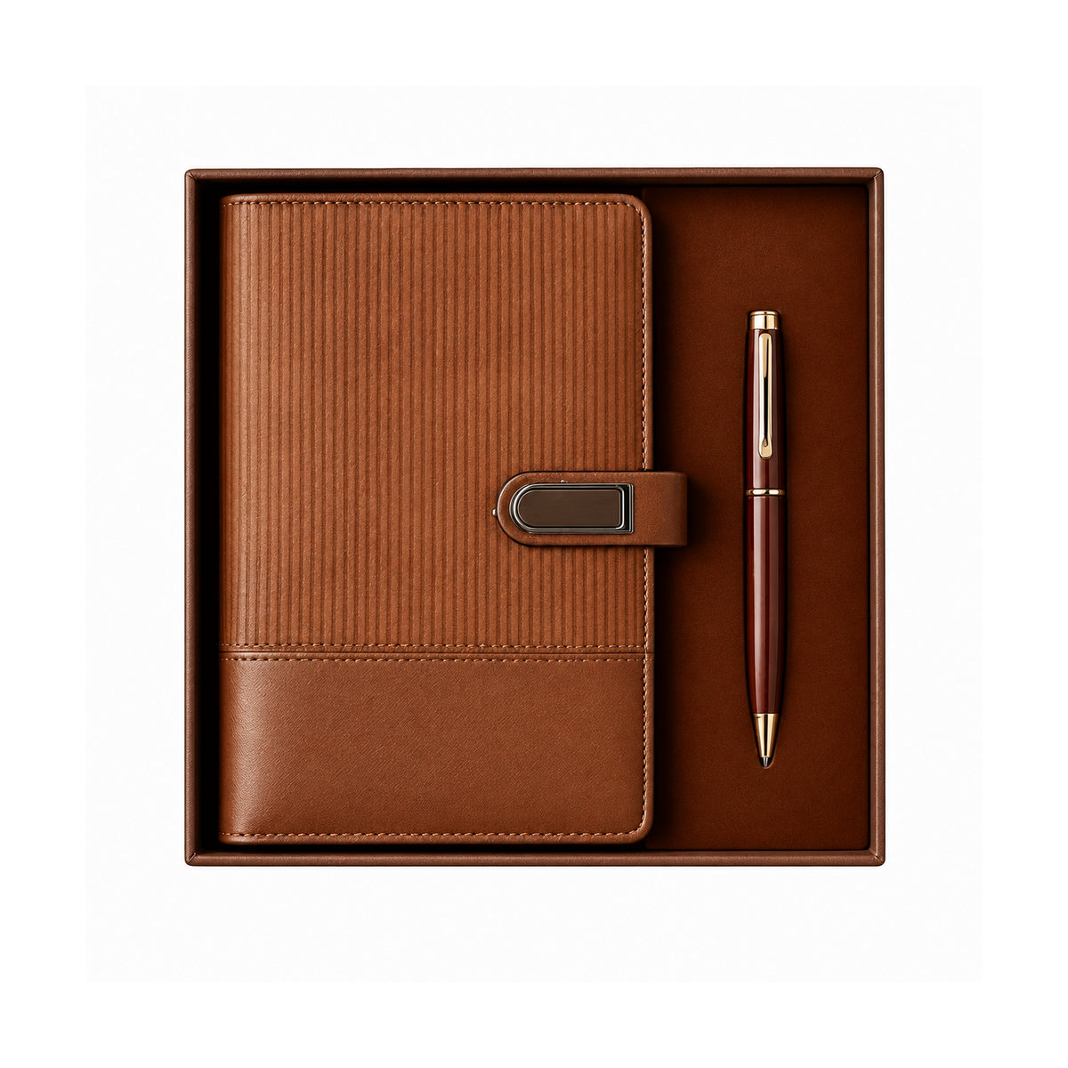Offigifts Brown Textured Power Bank Diary with Pen