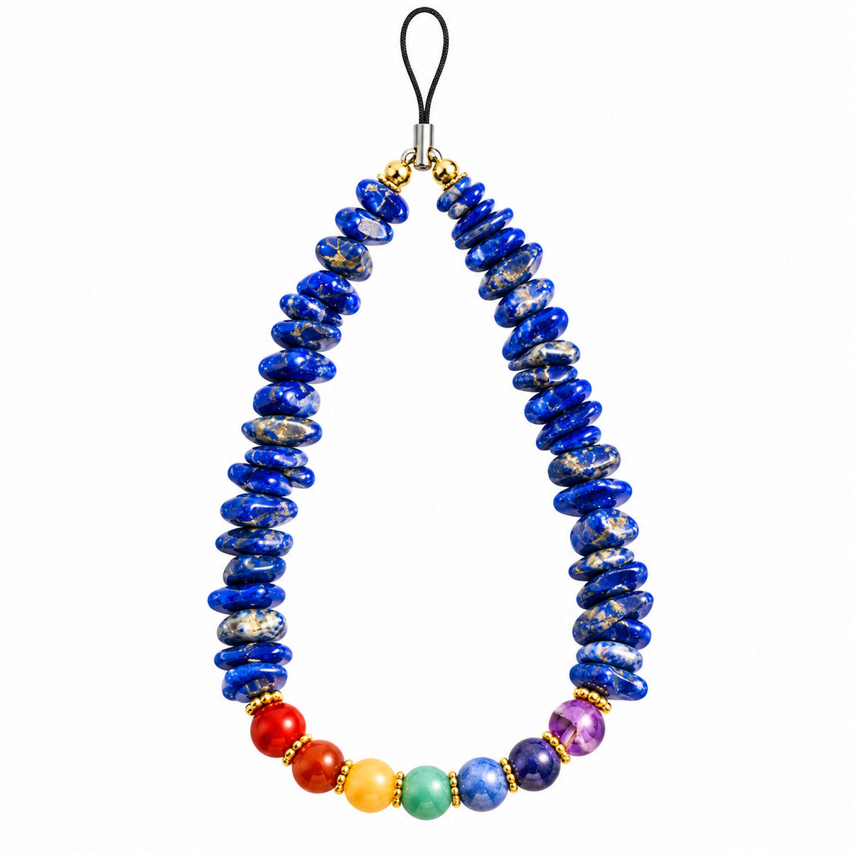 Crystal Phone Charm Hanging with 7 Chakra Beads