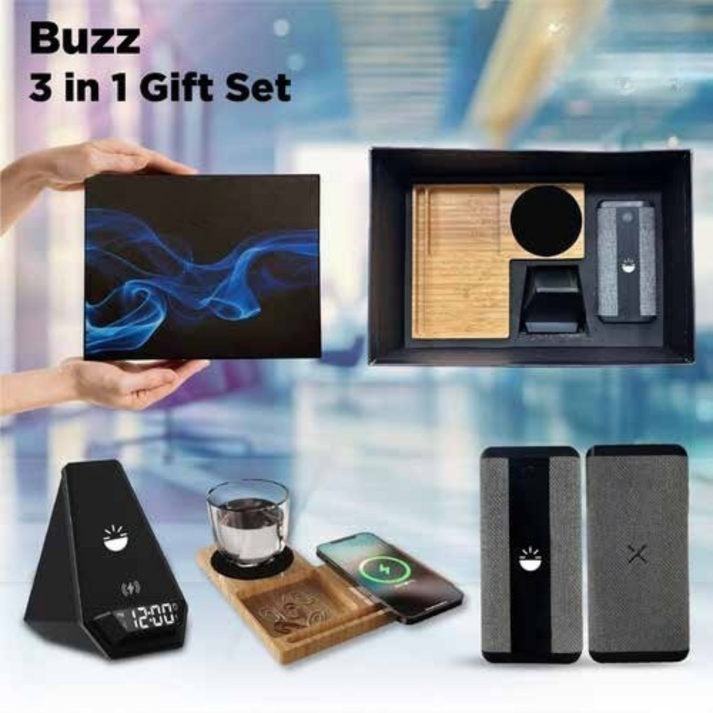 Buzz Tech 3-in-1 Gift Box with Charger, Power Bank & Speaker