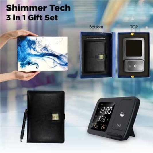 Shimmer Tech 3-in-1 Gift Box with Wireless Charging Clock, Pen & Diary
