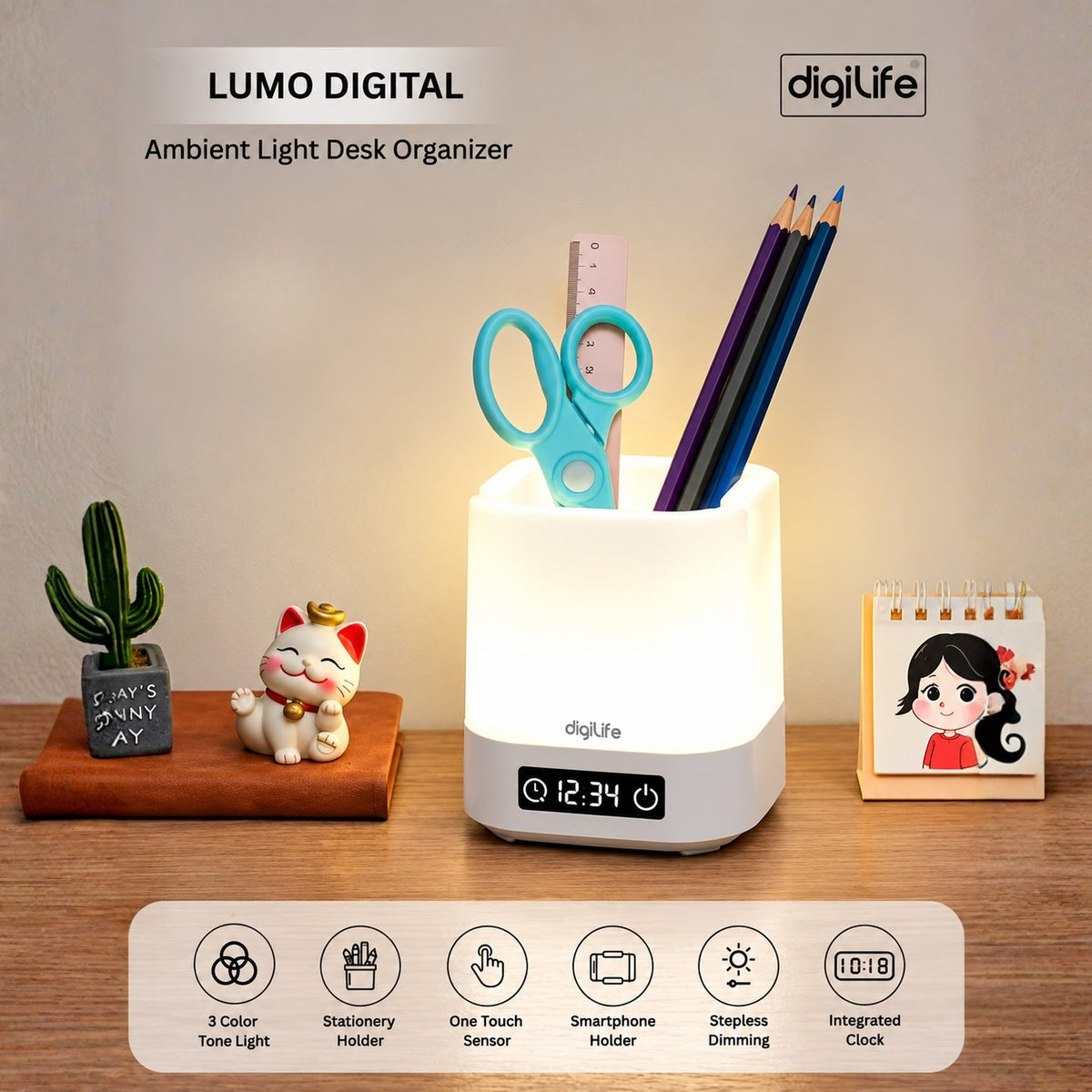DigiLife Lumo Digital Ambient Light Desk Organizer