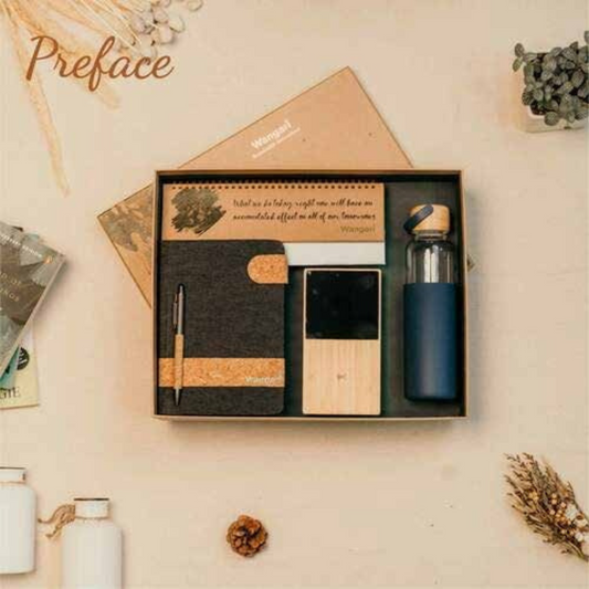 Preface 5-in-1 Gift Hamper with Wireless Charger, Eco Diary & Glass Bottle