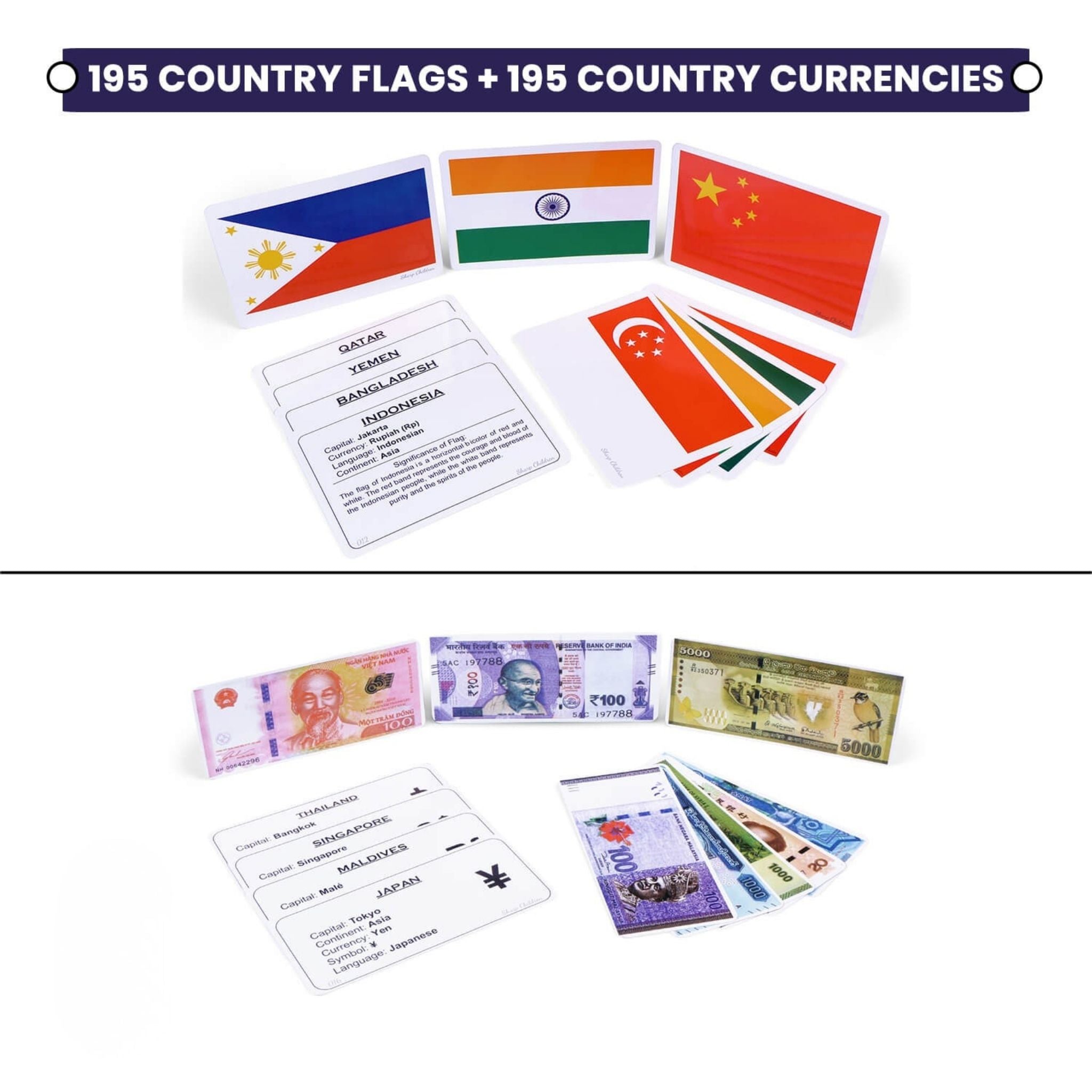 World Countries Flags & Currencies Flashcards – 390 Educational Cards for Kids