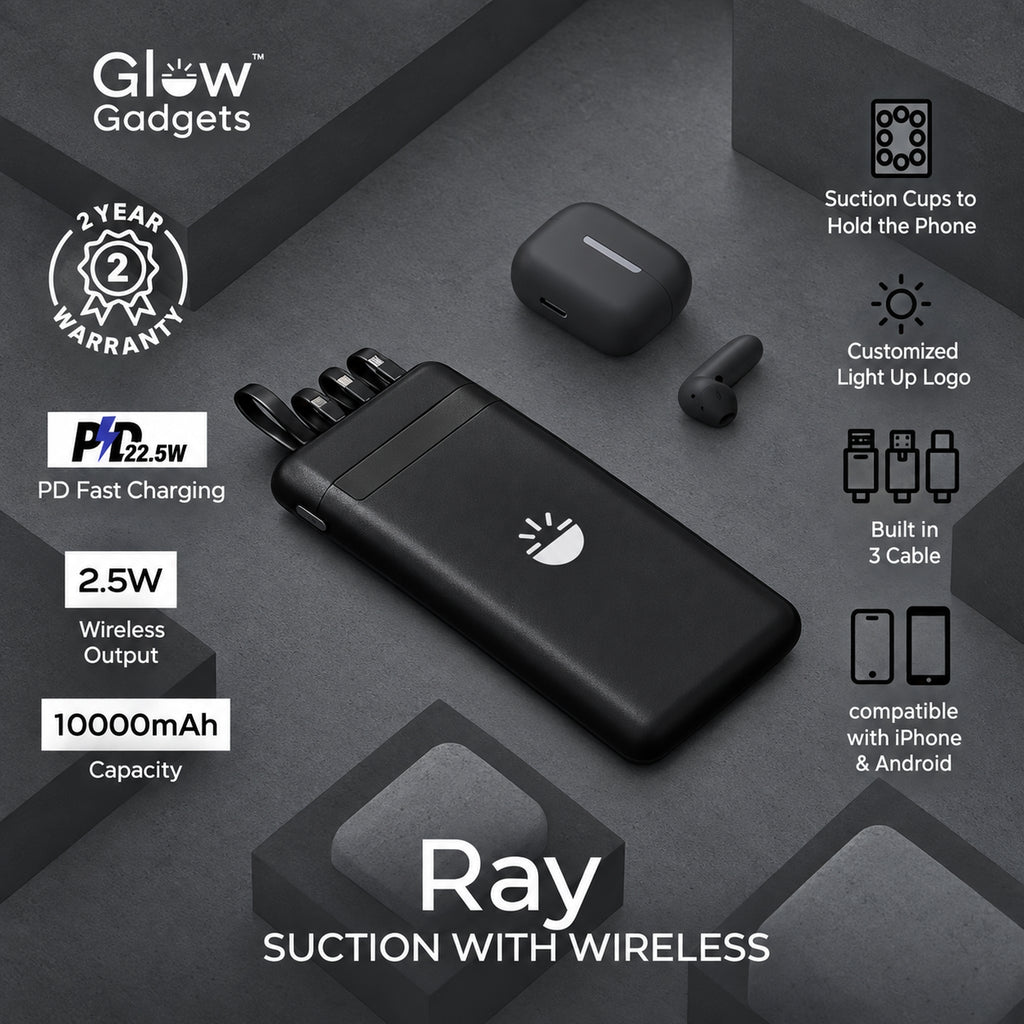 Glow Gadgets Ray 10000mAh Suction Wireless Power Bank