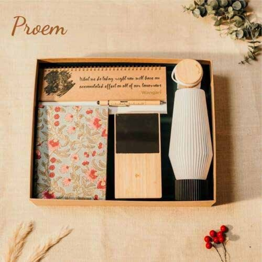 Proem 6-in-1 Gift Hamper with Wireless Charger, Earbuds, Desk Lamp & Eco Stationery