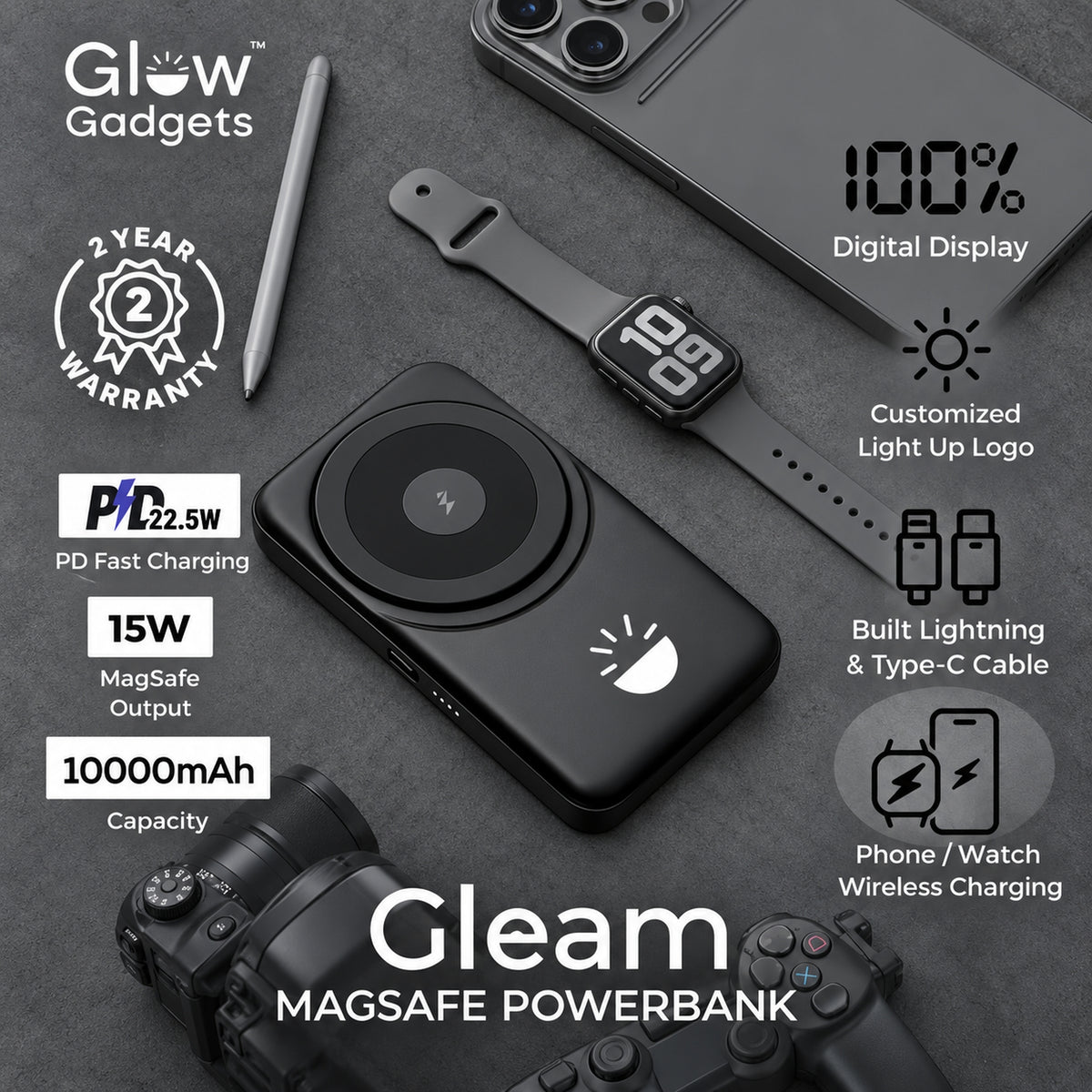 Glow Gadgets Gleam 10000mAh MagSafe Power Bank