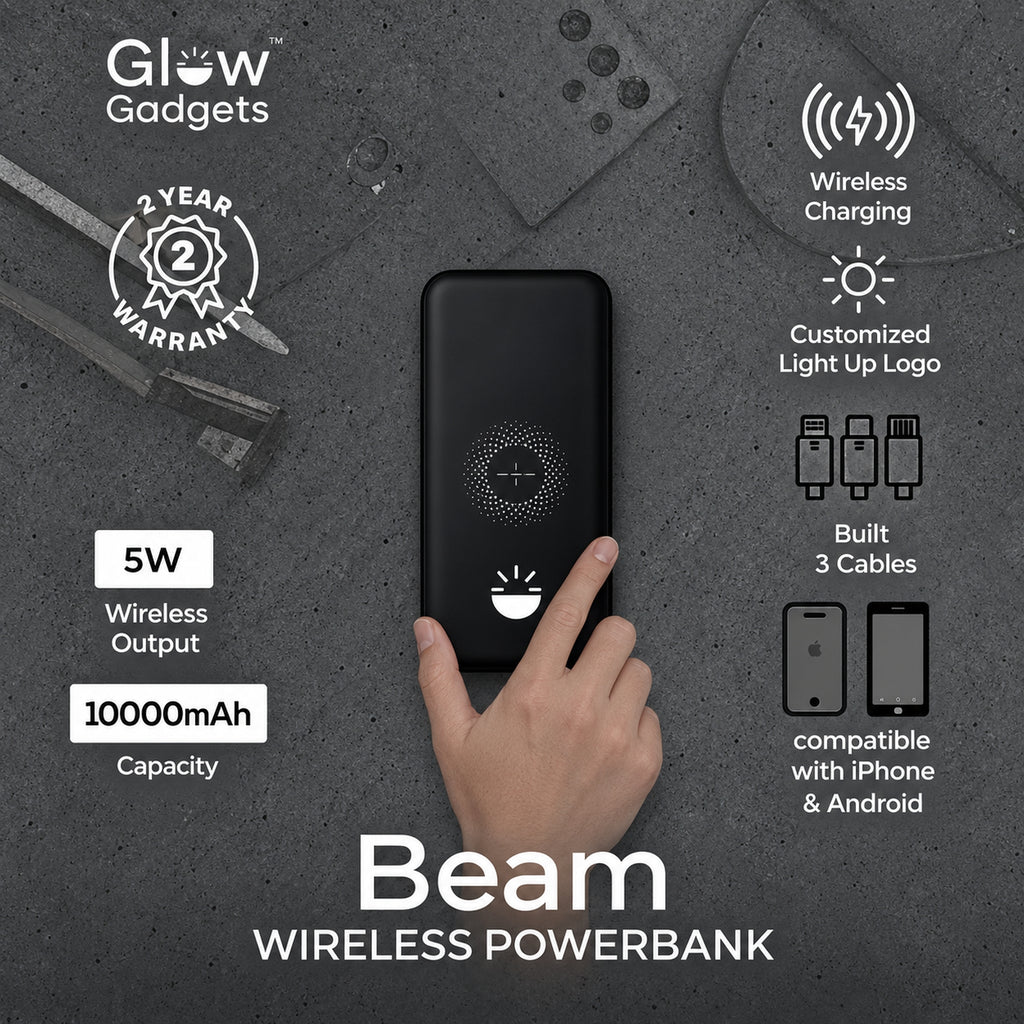 Glow Gadgets Beam 10000mAh Power Bank with Built-in Cables