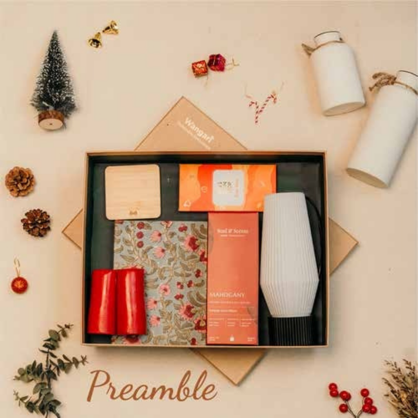 Preamble Gift Hamper with Bamboo Charger, Desk Lamp & Wellness Treats