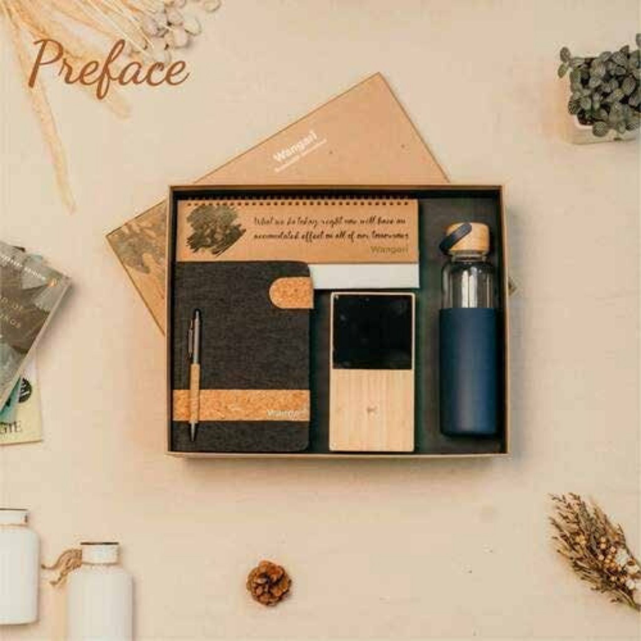Preface 5-in-1 Gift Hamper with Wireless Charger, Eco Diary & Glass Bottle