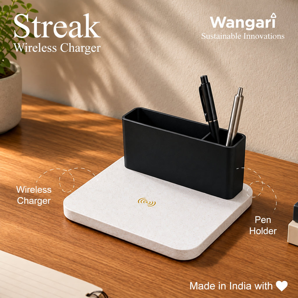 Wangari Streak Wireless Charger with Pen Holder