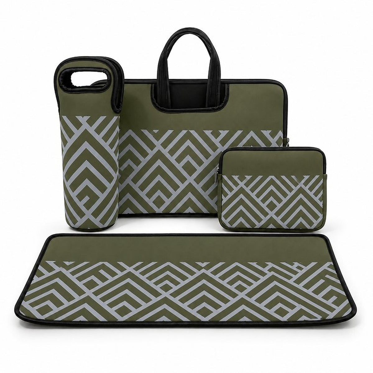 Offigifts Green Neoprene Laptop Sleeve, Bottle Sleeve, Pouch & Desk Mat Set
