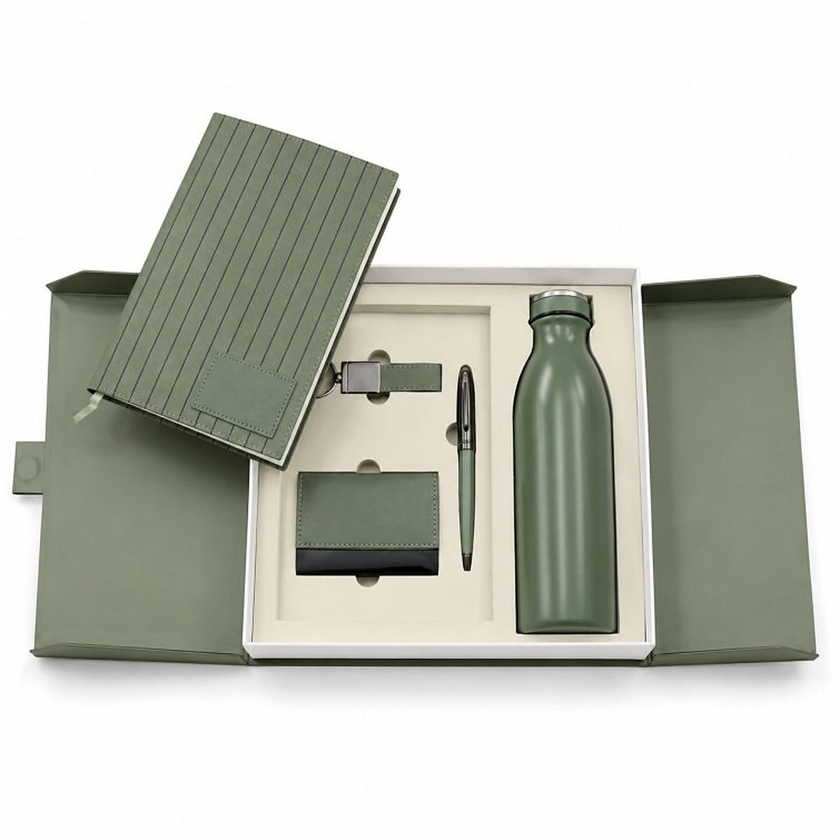 Offigifts Sage Notebook, Bottle & Desk Accessory Gift Set