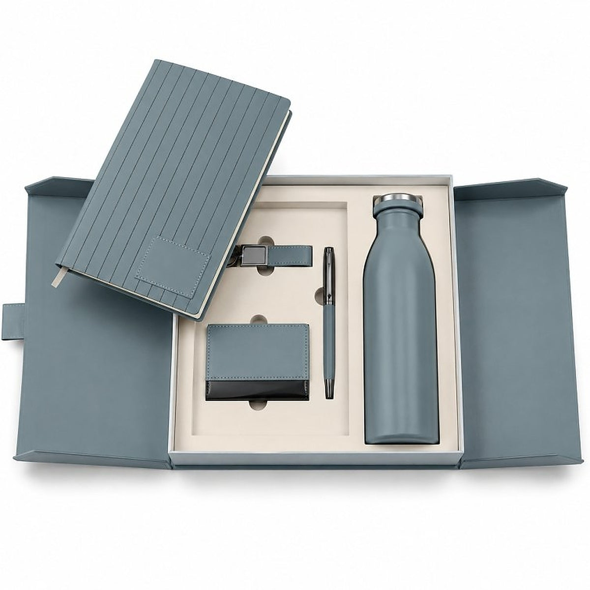 Offigifts Blue Notebook, Bottle & Desk Accessory Gift Set