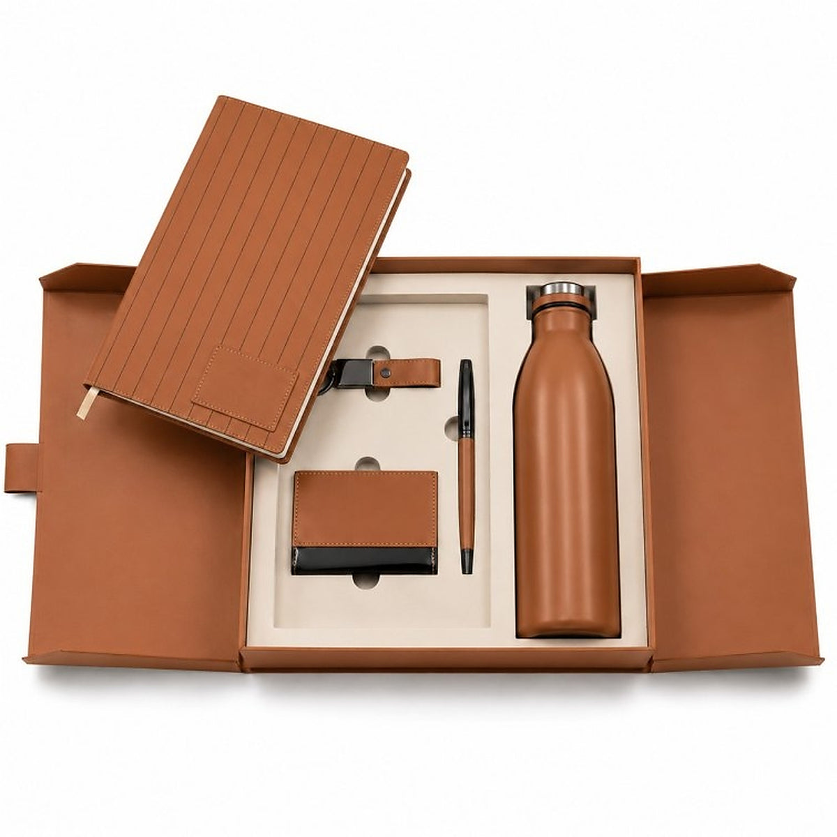 Offigifts Tan Notebook, Bottle & Desk Accessory Gift Set