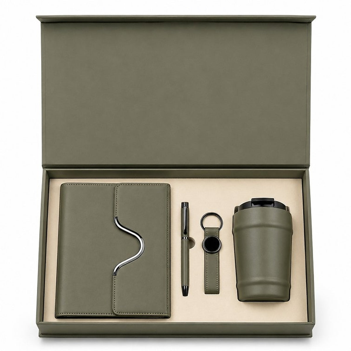 Offigifts Olive Diary, Pen, Keychain & Travel Mug Gift Set