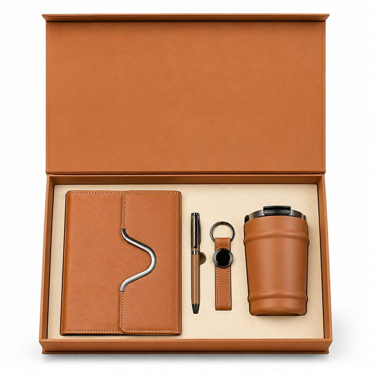 Offigifts Tan Diary, Pen, Keychain & Travel Mug Gift Set