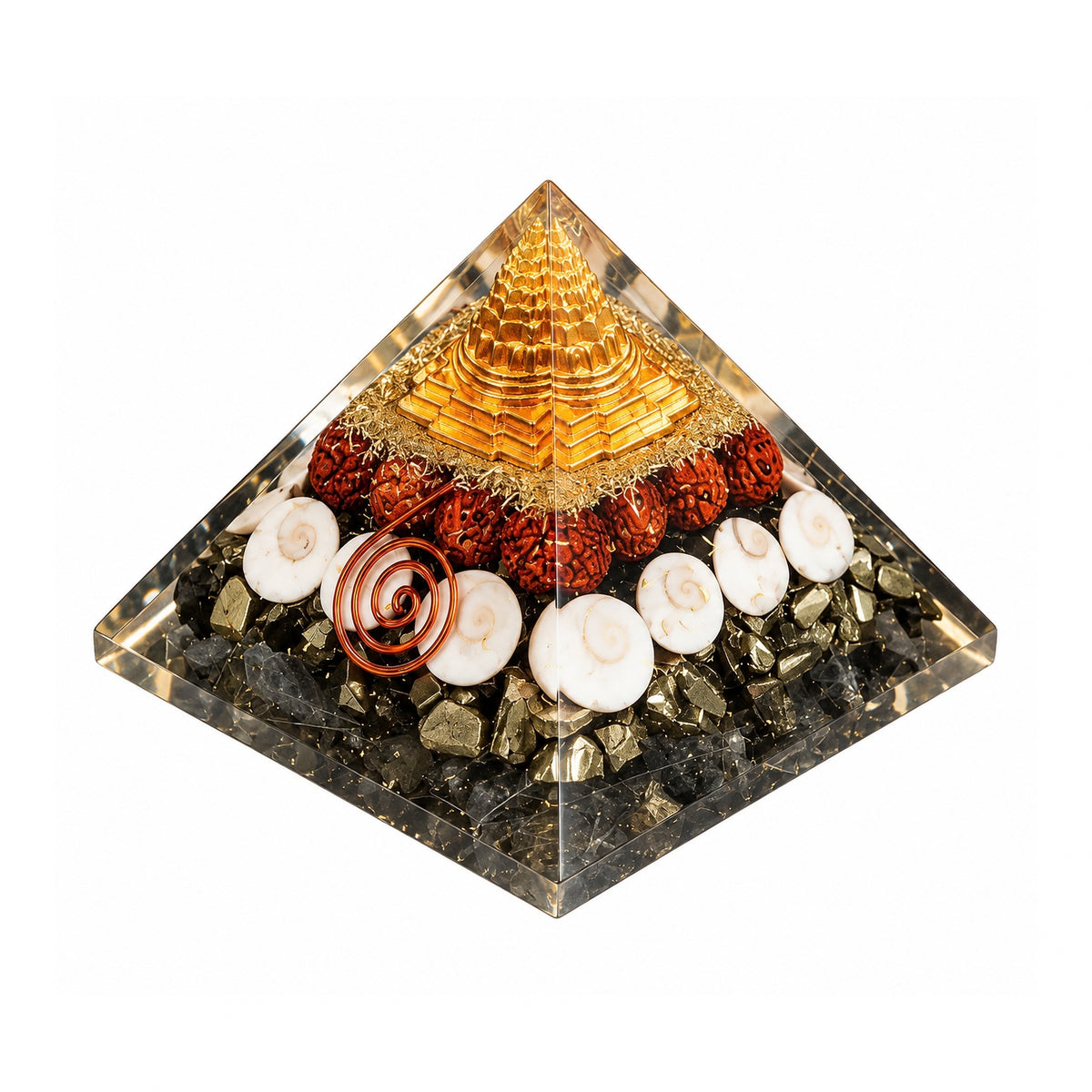 Lakshmi Prosperity Pyramid with Shree Yantra, Rudraksha, Gomati Chakra & Pyrite