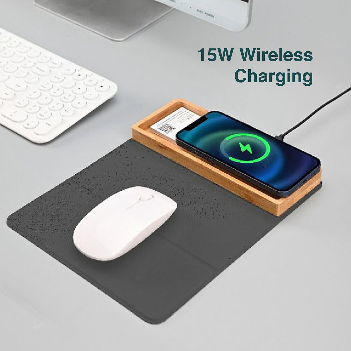 Wayona Bamboo Power Mat Wireless Charging Desk Mat