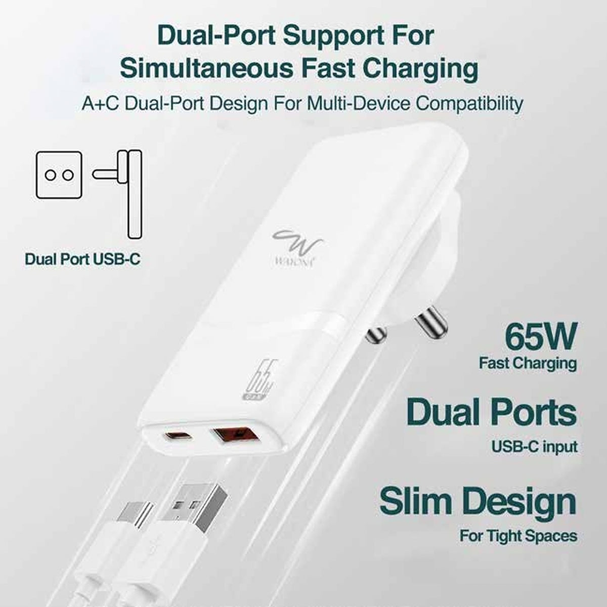 Wayona 65W Two Port GaNova Slim Adapter