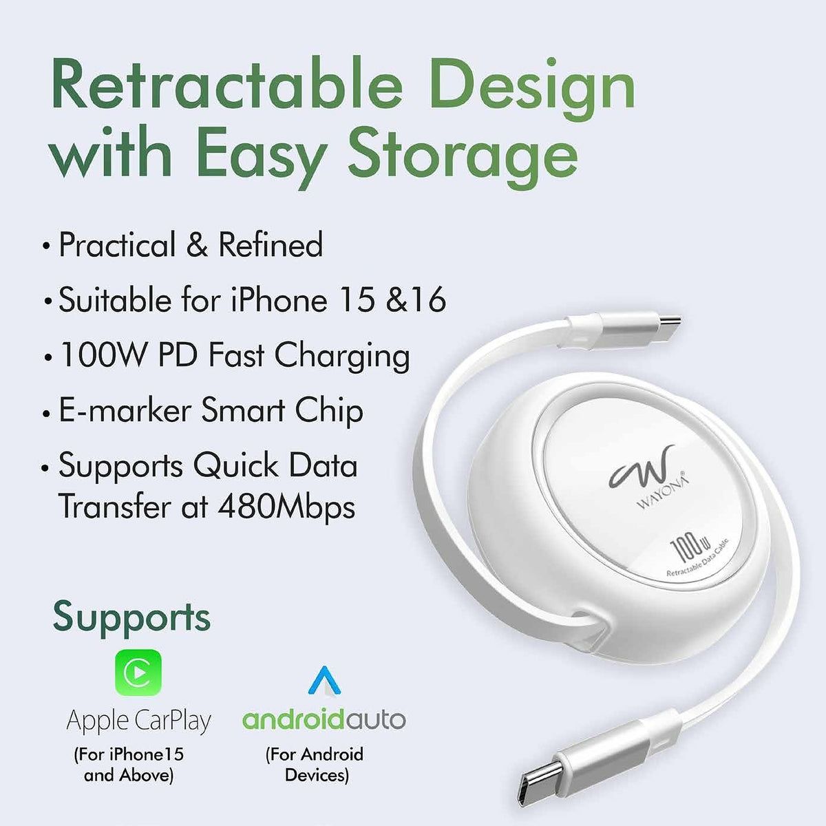 Wayona Flexi Reel Retractable Charging Cable