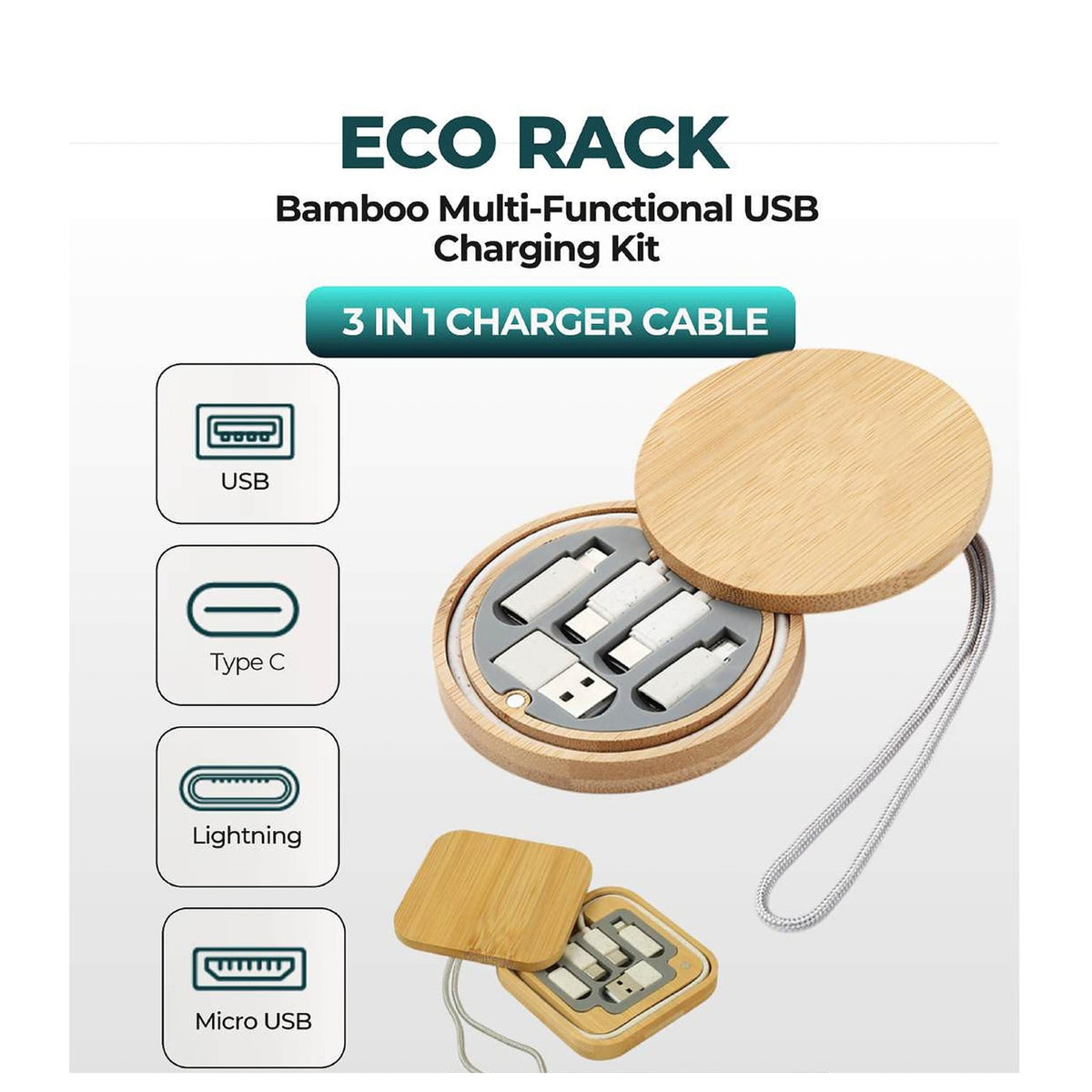 Wayona Eco Rack Bamboo Multi-Functional USB Charging Kit