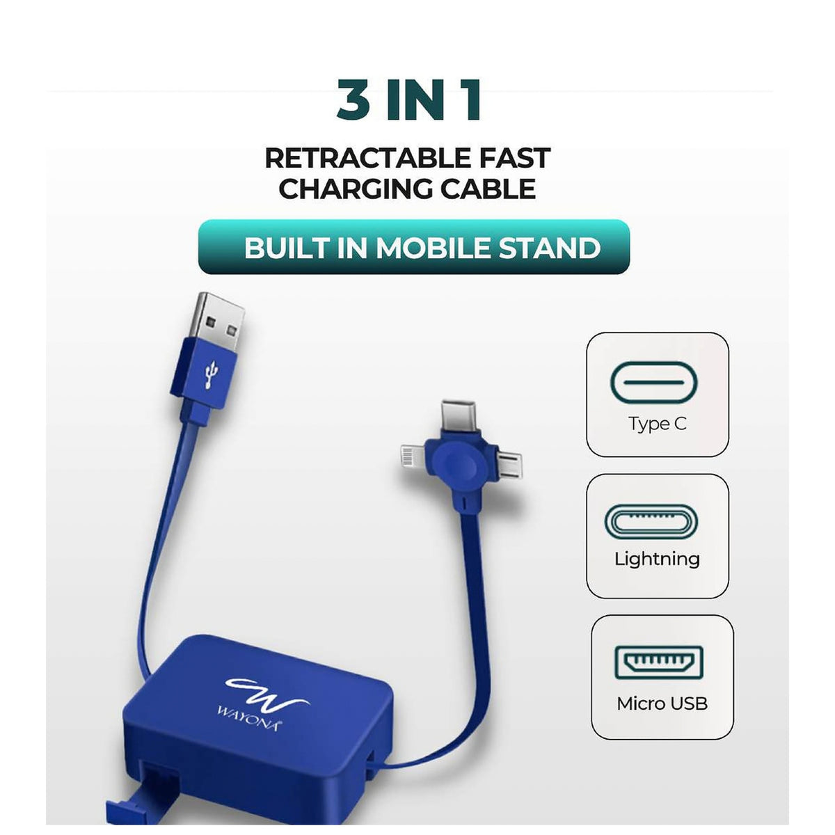 Wayona 3-in-1 Retractable Fast Charging Cable