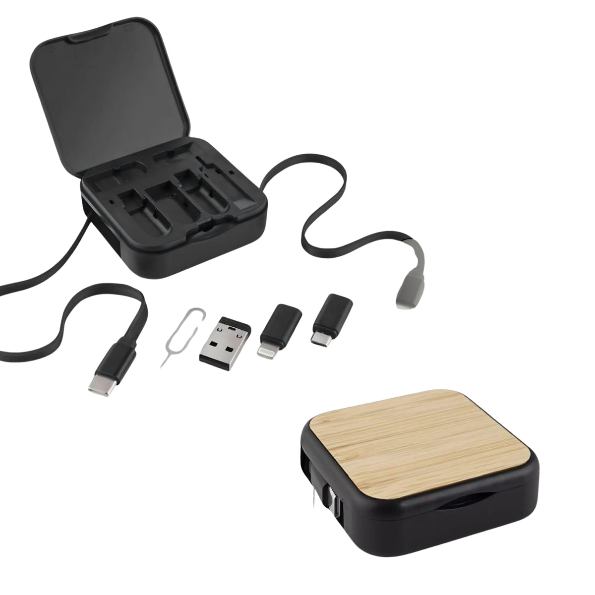 Wayona Wooden Retracto Case Charging Cable Set