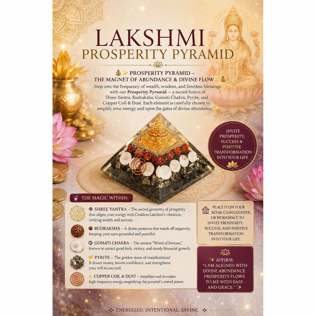Lakshmi Prosperity Pyramid with Shree Yantra, Rudraksha, Gomati Chakra & Pyrite