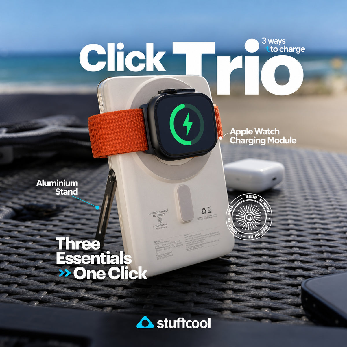 Stuffcool Click Trio 10000mAh MagSafe Power Bank with Stand