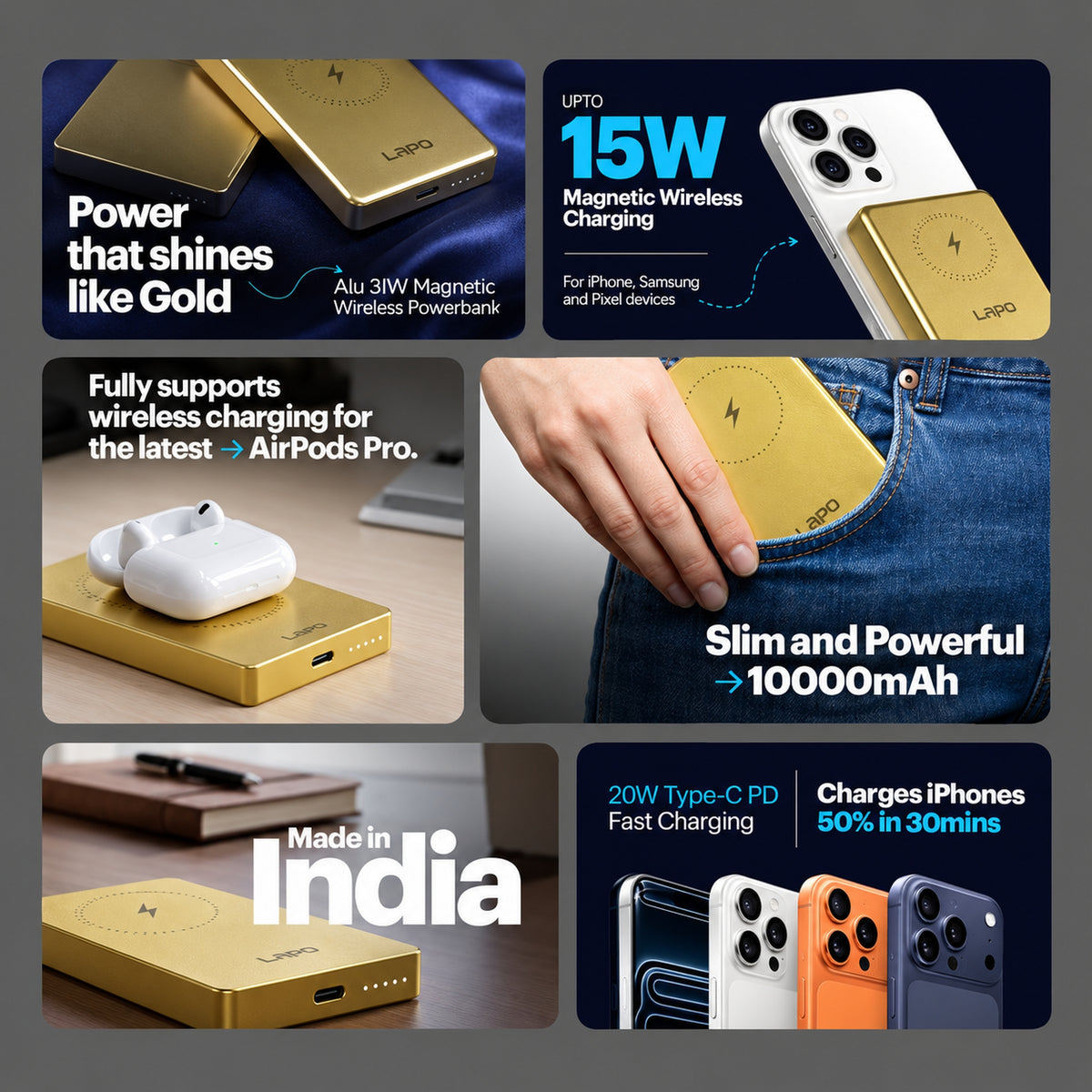 Stuffcool Aura 10000mAh 15W Magnetic Wireless Power Bank - Gold/Silver