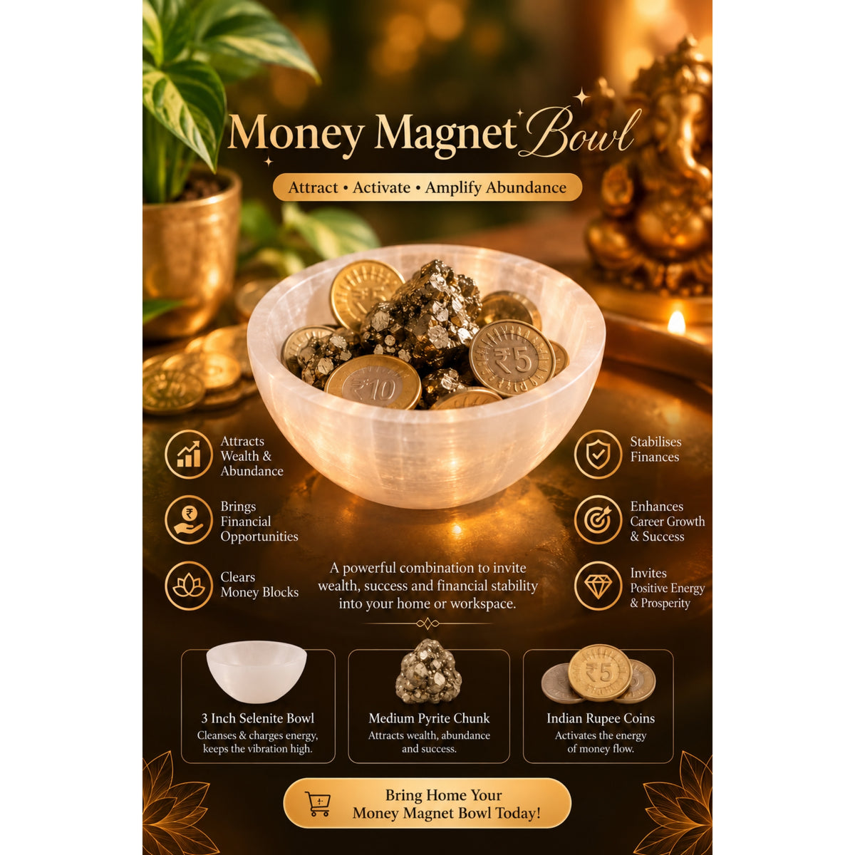 Money Magnet Selenite & Pyrite Bowl Set
