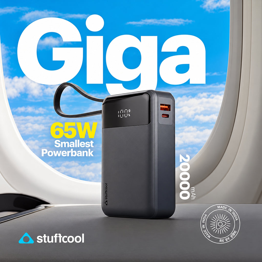 Stuffcool Giga Smallest 20000mAh 65W Power Bank with Built-in Type-C Cable
