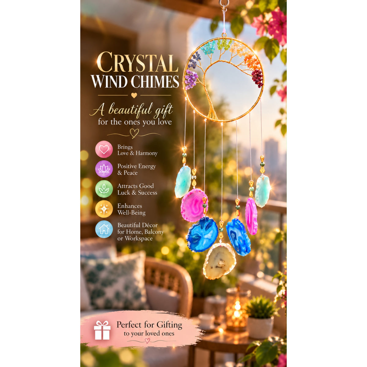 Seven Chakra Crystal Tree of Life Wind Chime
