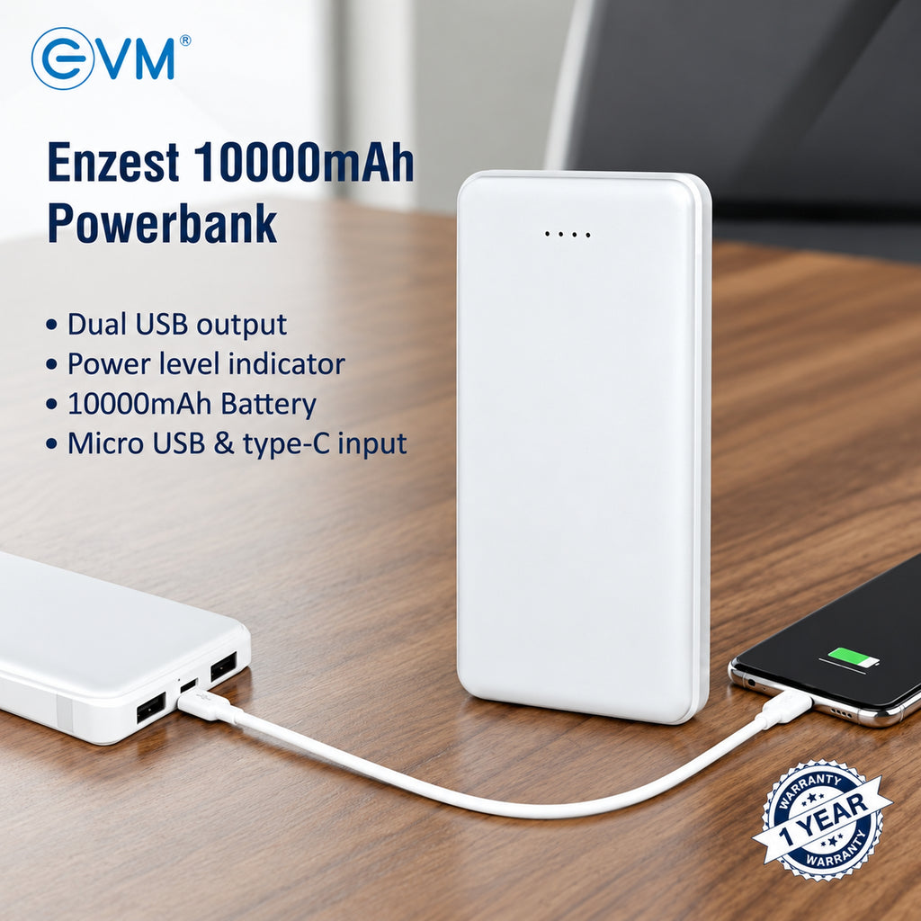 EVM EnZest 10000mAh Power Bank - Black/White