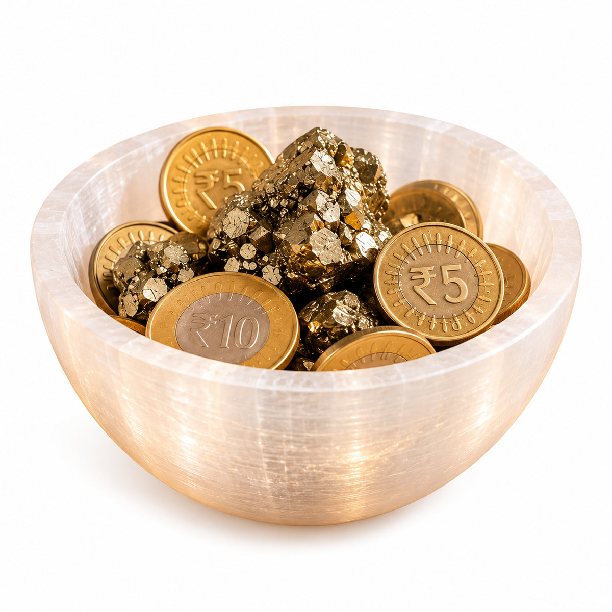 Money Magnet Selenite & Pyrite Bowl Set