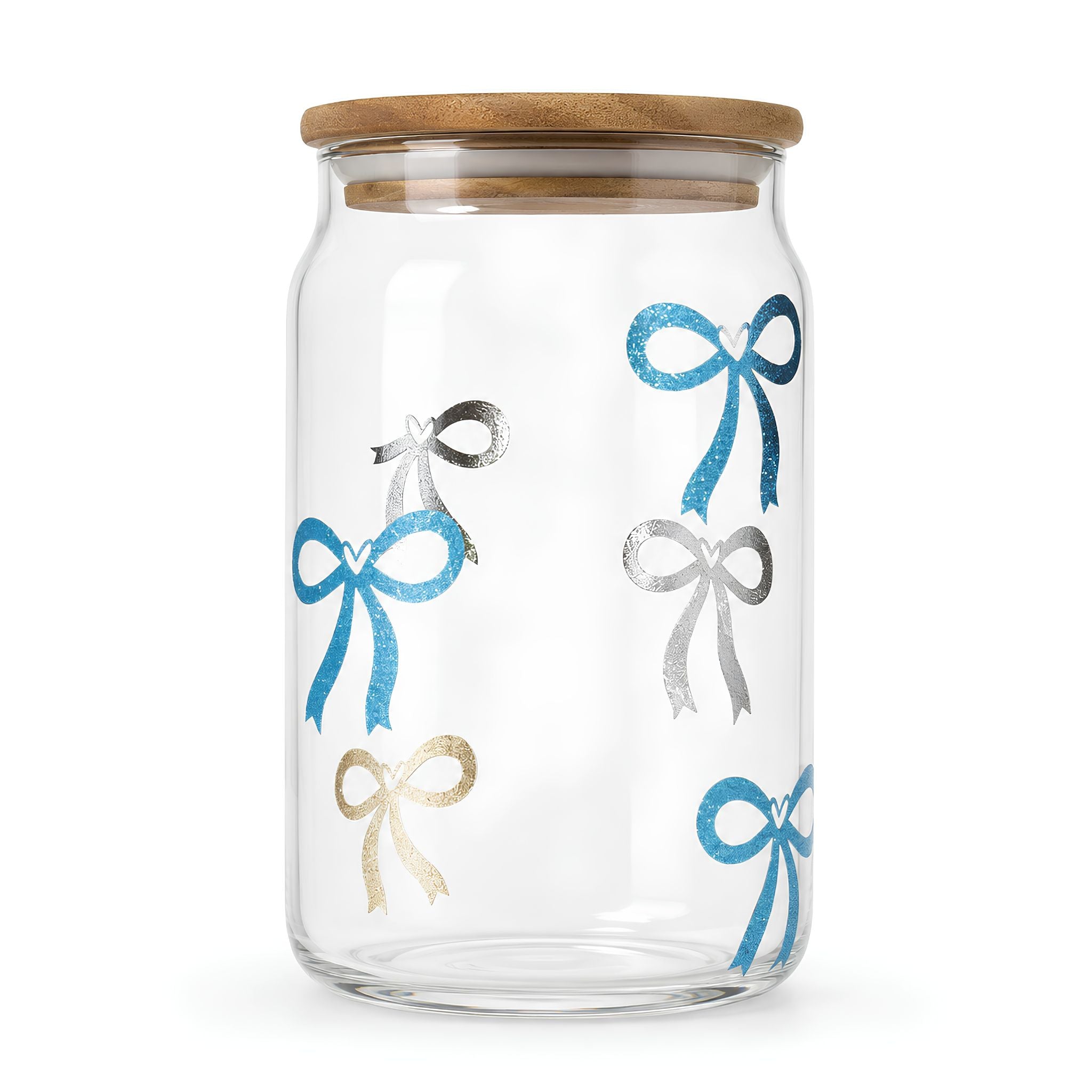 Decorative Bow Glass Storage Jar with Wooden Lid