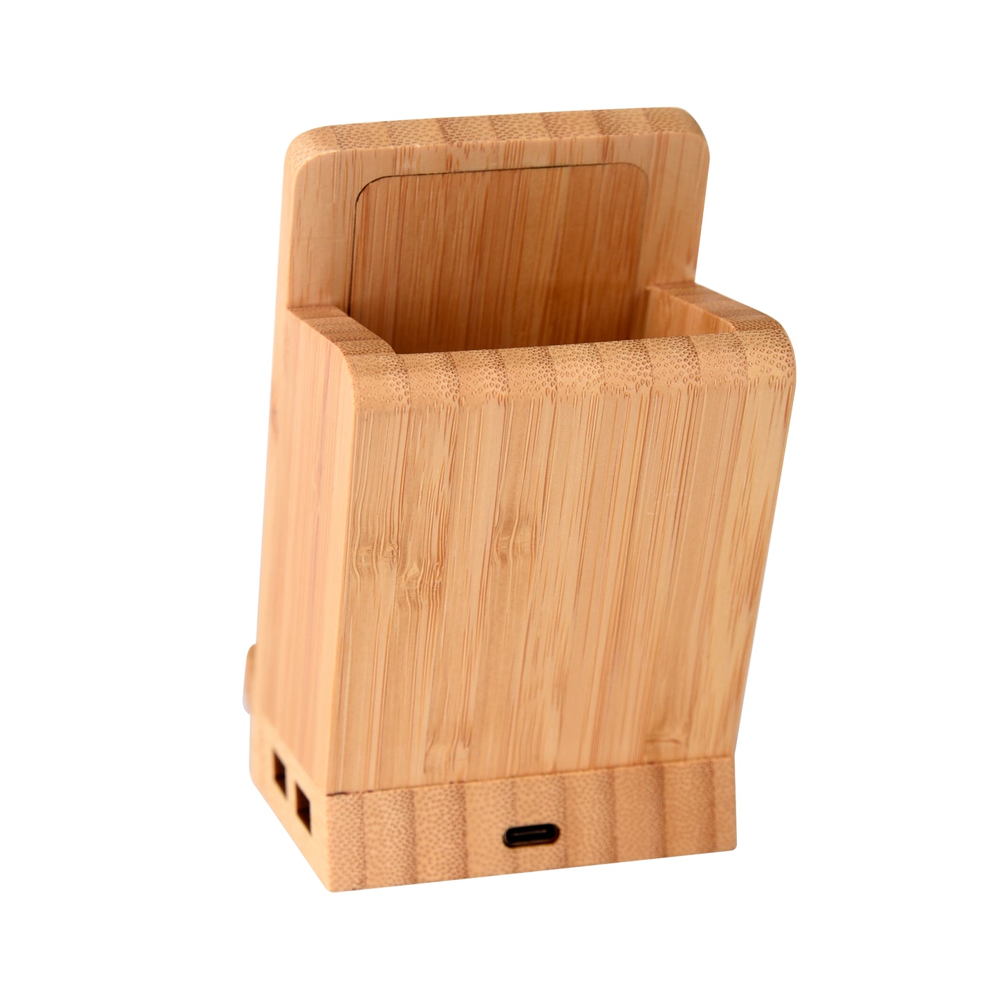 Maple 15W Bamboo Wireless Charger & USB Hub with Pen Stand