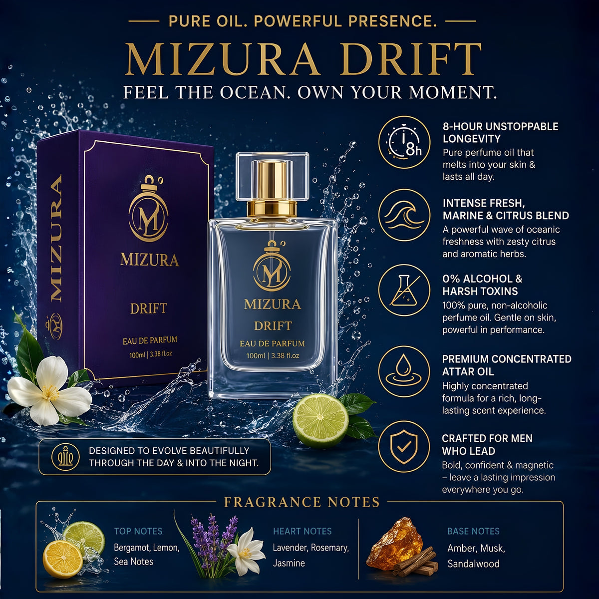 Mizura Drift Pure Perfume Oil 100ml - Non-Alcoholic Fragrance